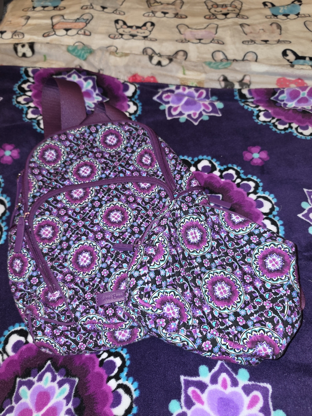 Vera Bradley Hadley Backpack With Matching Cosmetic In Lilac Medallion